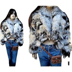 70s Designer Afghan Coat / Mongolian Curly Lamb Jacket 1970s Hippie Sheepskin